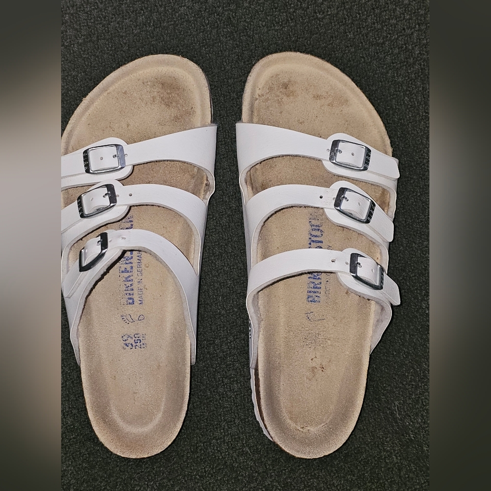 Birkenstock White Triple Strap Sandals Slides